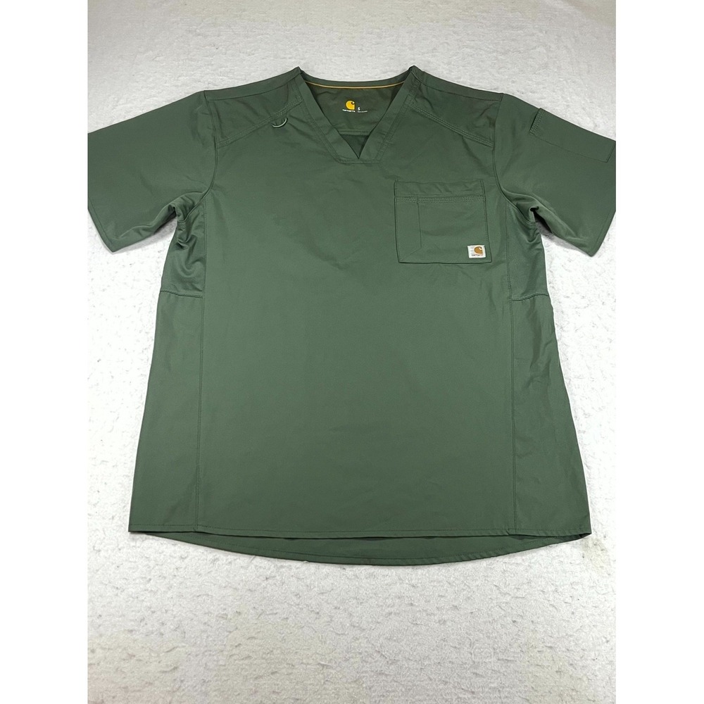 Carhartt Force Scrub Top Womens Small Olive Green V Neck Vented Back Medical